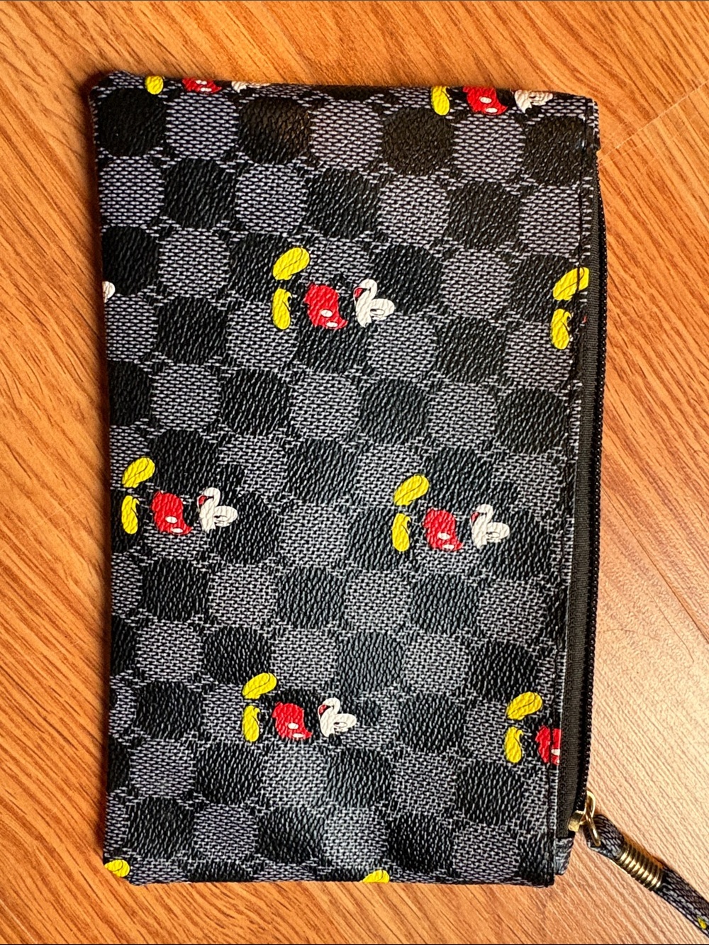 Mickey Print Checkered Wristlet Wallet - Black with Red & Yellow Accents - Picture 2 of 3
